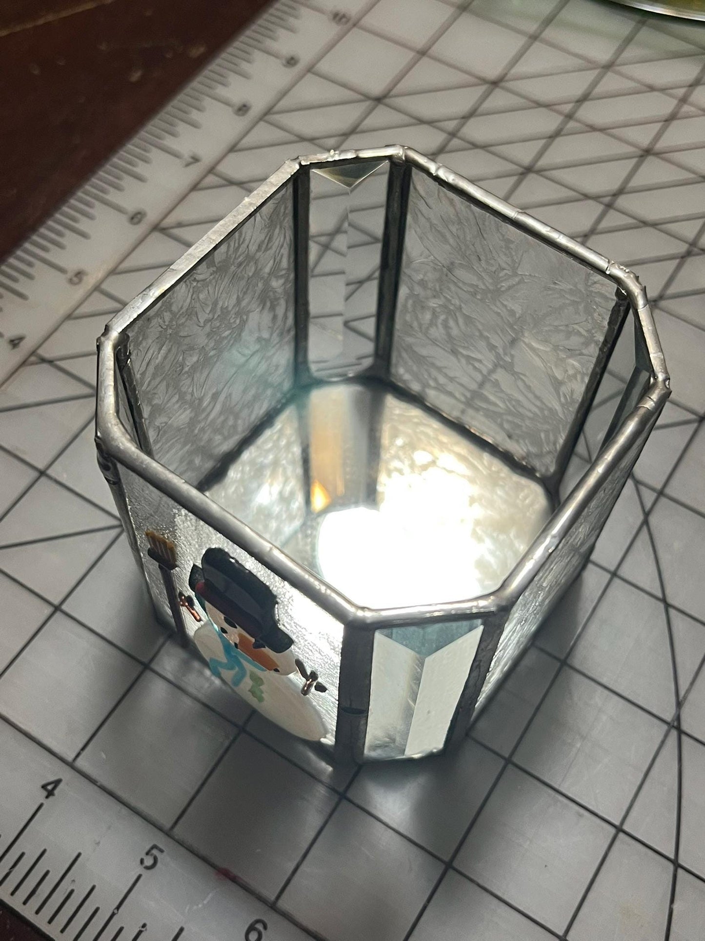Snowman Stained Glass Votive Holder
