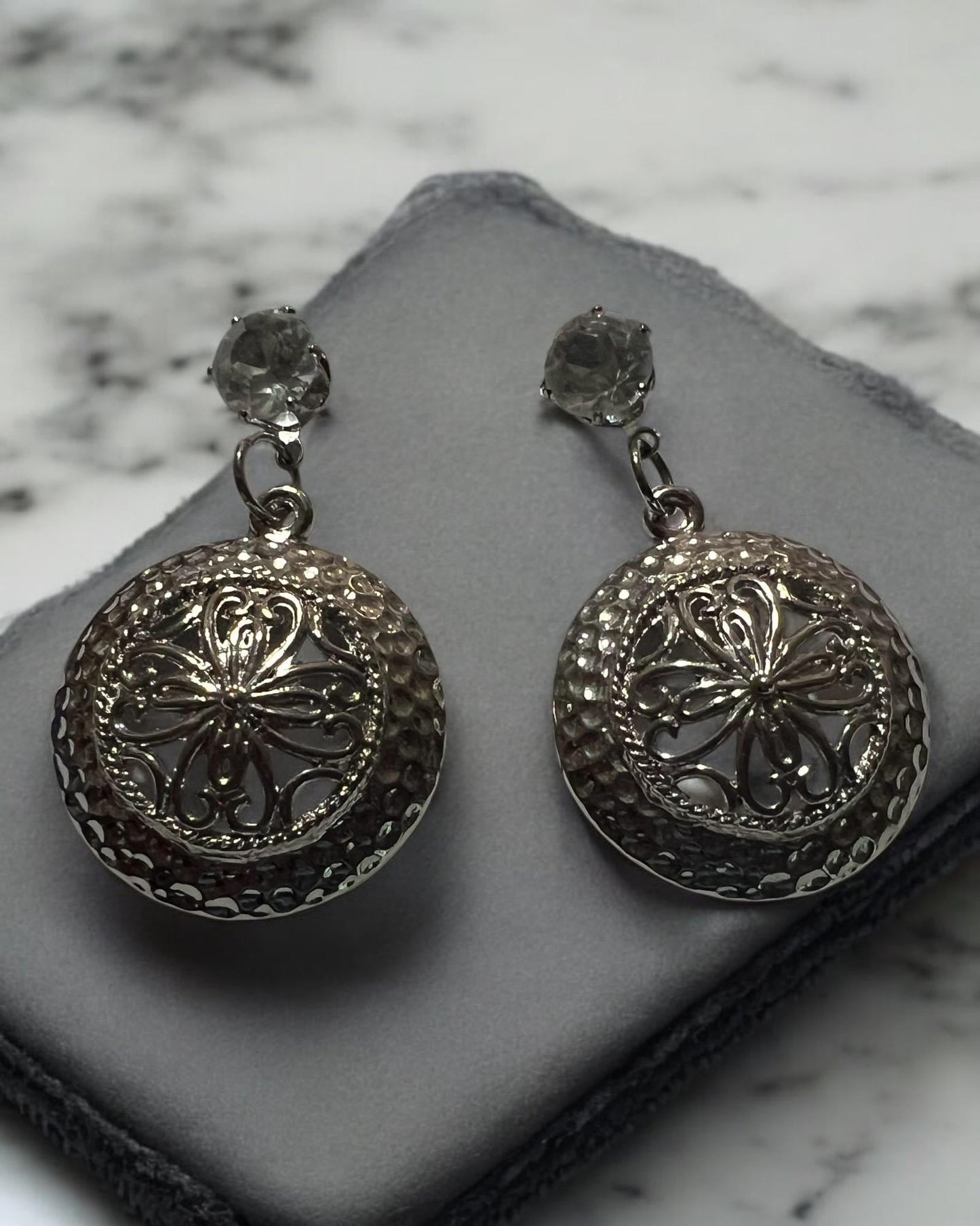 Crystal and disk earrings