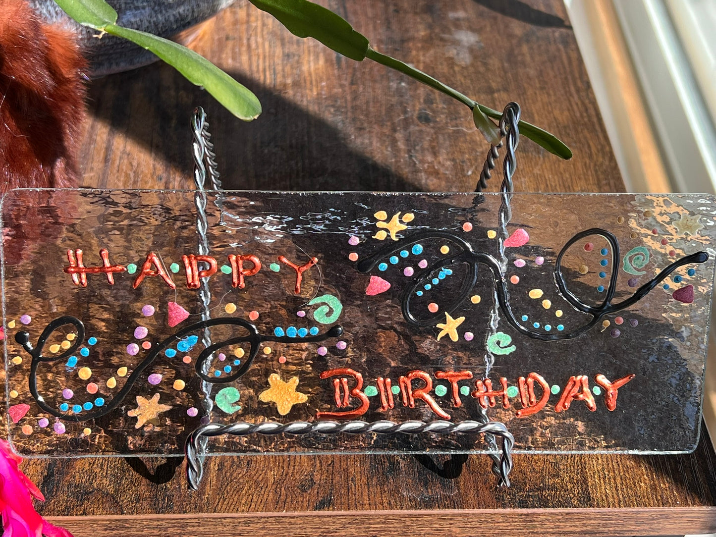 Happy Birthday Suncatcher with Bronze Lettering