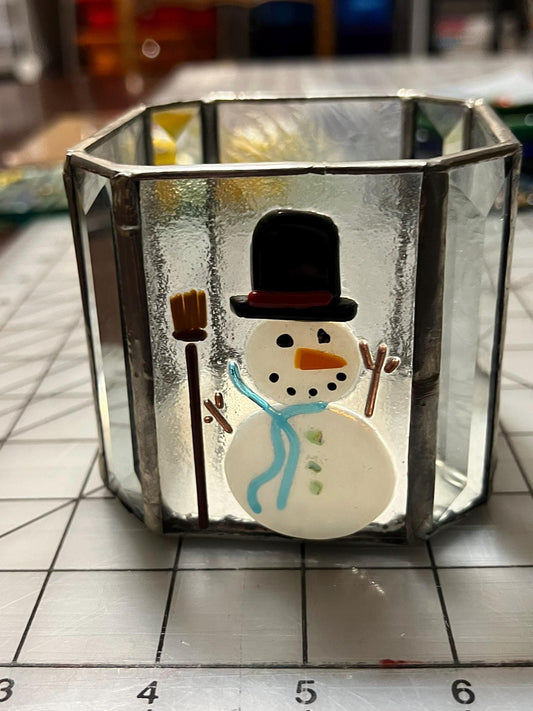 Snowman Stained Glass Votive Holder