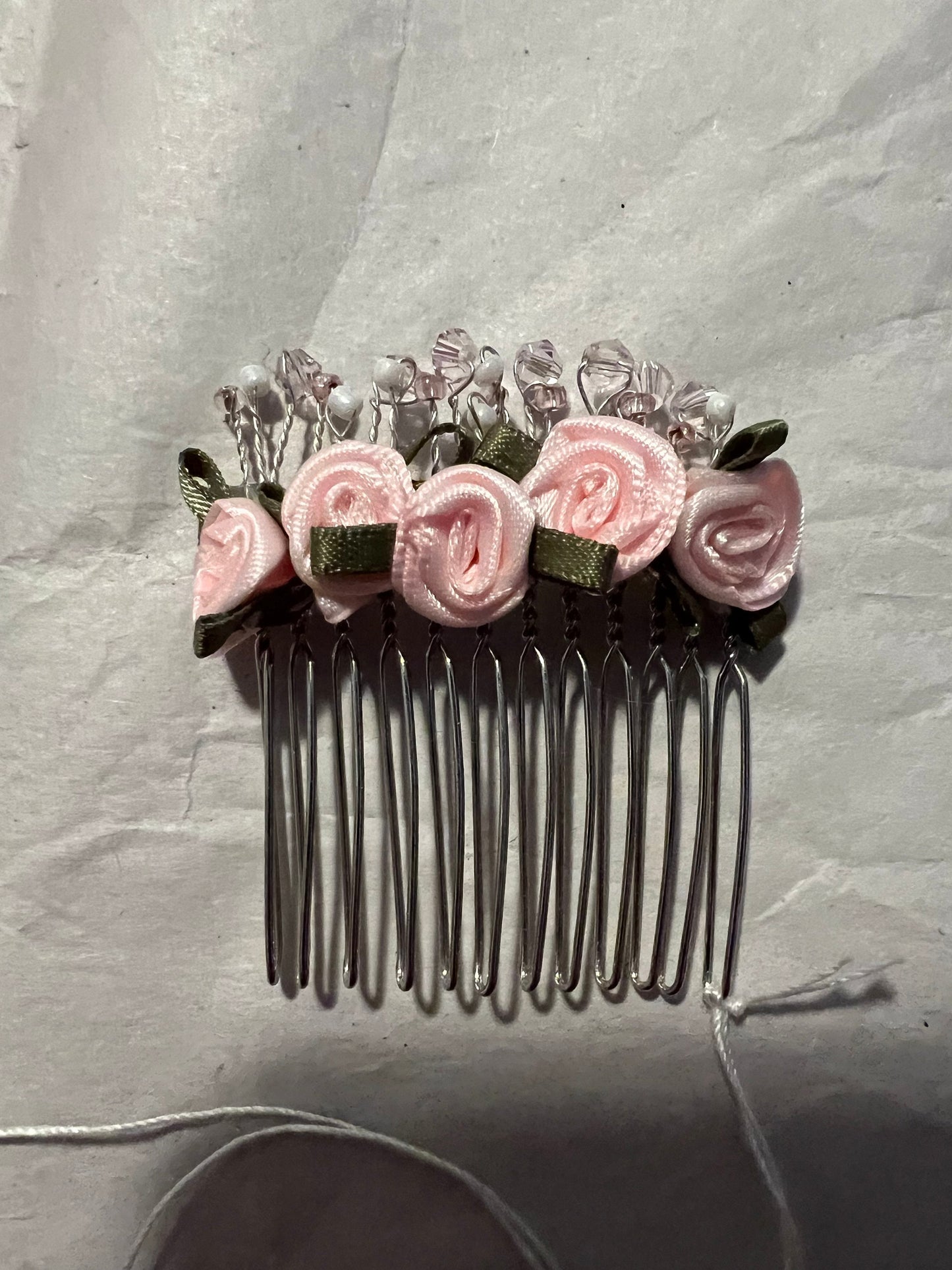 Small Pink Rose Hair Comb