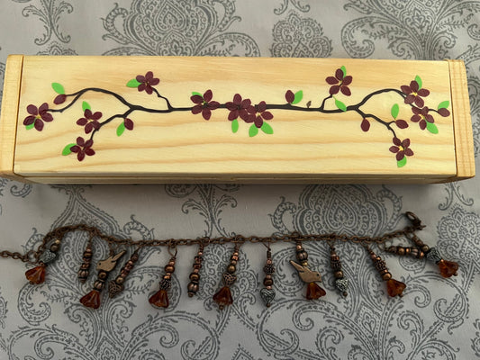 Brass floral bracelet w/wood box